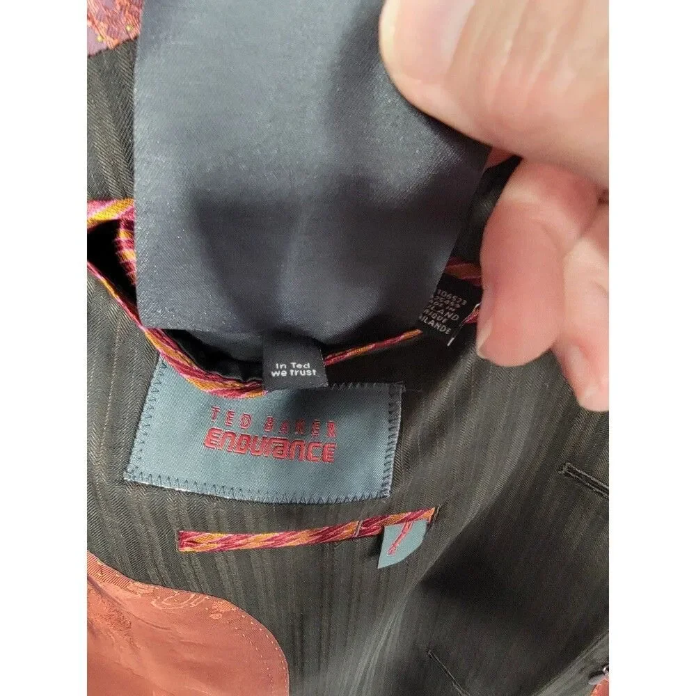 Ted Baker Endurance 44L Wool Pinstripe Blazer Jacket Black Gray with Red Jacqu